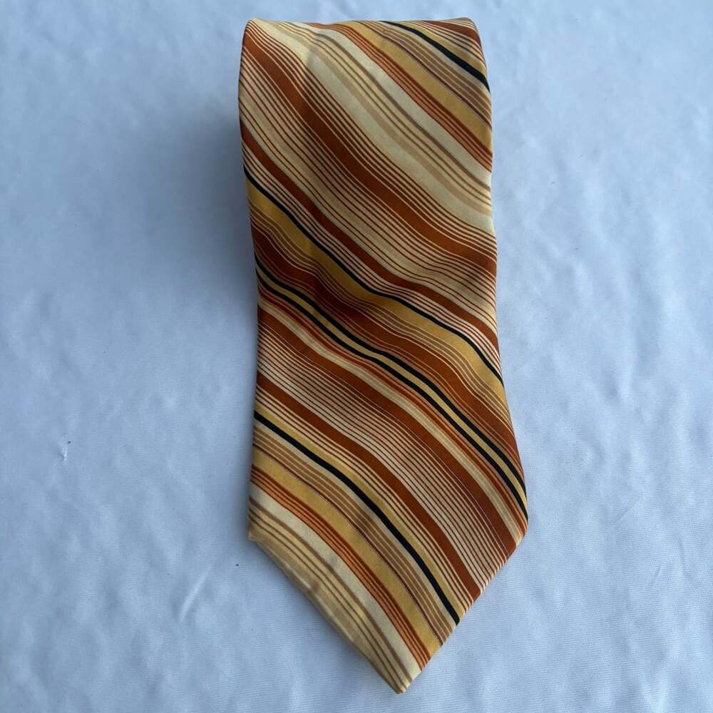 Stafford Men's Orange and Brown Striped 100% Silk Necktie